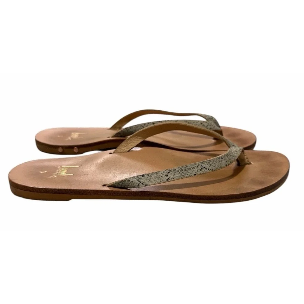 Beek Seabird Leather Thong Sandals Snake Skin Print Women's Size 9